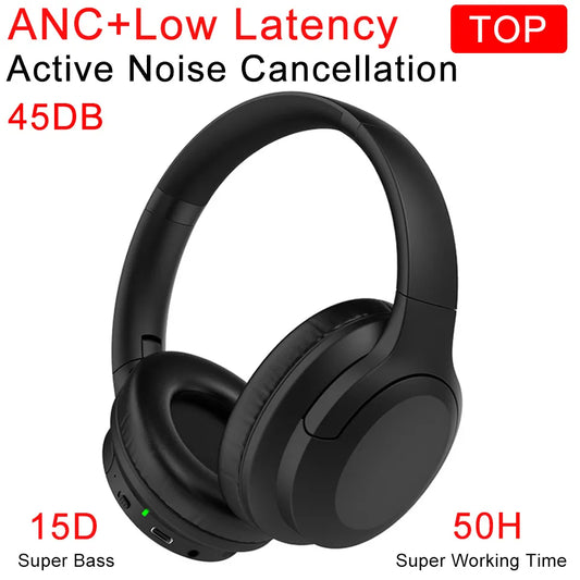 2023 TOP Hybrid Active Noise Cancelling Headphones ANC Bluetooth With Hi-Res Audio Over Ear Wireless Headset HD Mic 50hour Music