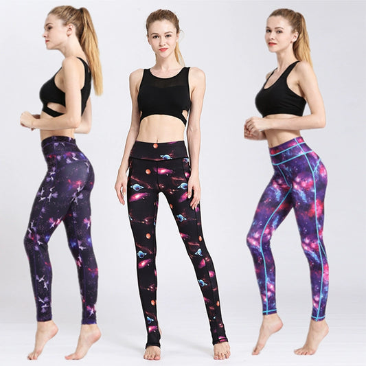 2023 New Print Yoga Pants Women's Fashion Stretch Skinny Hip Raise Running Fitness Pants Slim Looking Quick-Drying Cropped Pants